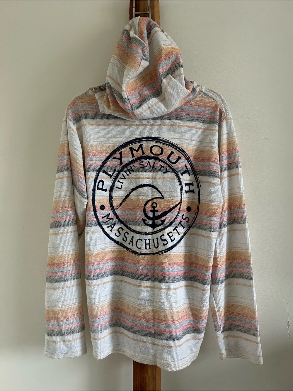 Plymouth Hooded V-Neck Striped Sweater - Cream Multicolor - Picture 3 of 3